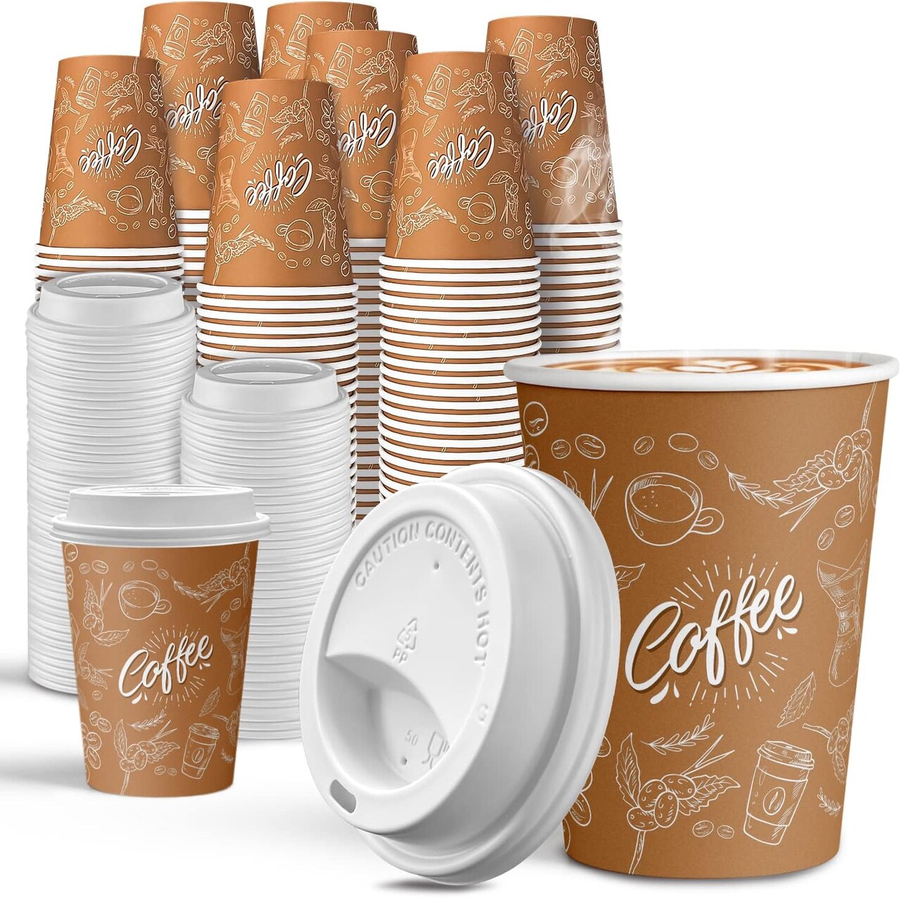 100 Pack -12 oz Disposable Coffee Cups with Lids, Thickened Coffee Paper Cups -To Go Hot Cups for Party, Beverages, Tea, Hot Chocolate,Water, Juice